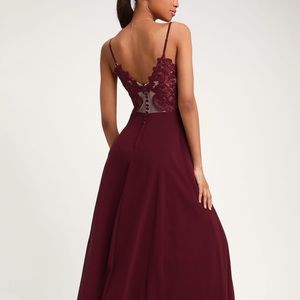 Burgundy lace button back maxi dress